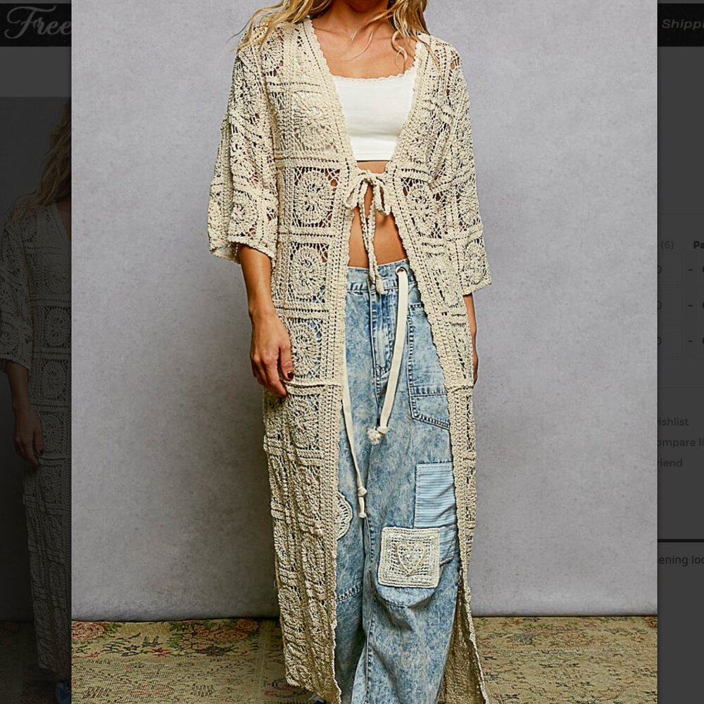 POl 100% Cotton Crochet Long Cardigan Cream NEW